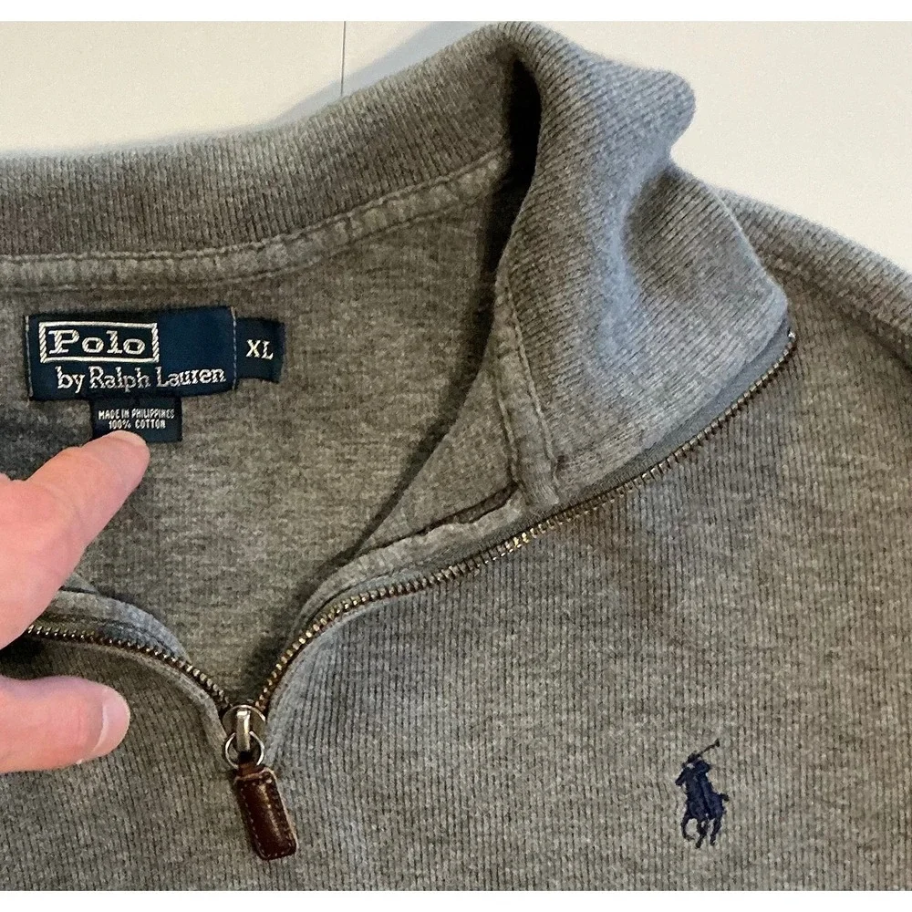 Polo by Ralph Lauren Gray Quarter-Zip Sweatshirt with Yale Sleeve Embroidery